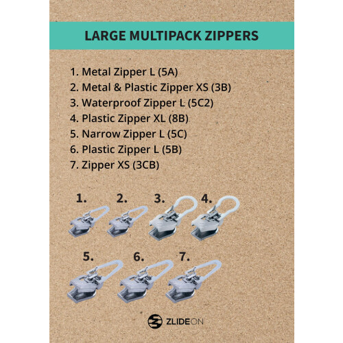 ZlideOn Zipper Pull Replacement - 7pcs  Silver  Large - Instant Zipper Replacement Slider Multipack 2