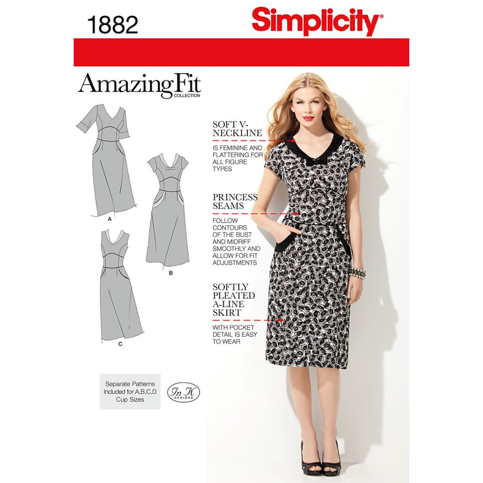 Modello Simplicity Amazing Fit 1882 Per Abito Da Donna Per Vestibilit Slim, Media O Curvy, Taglie 16-18-20-22-24-image
