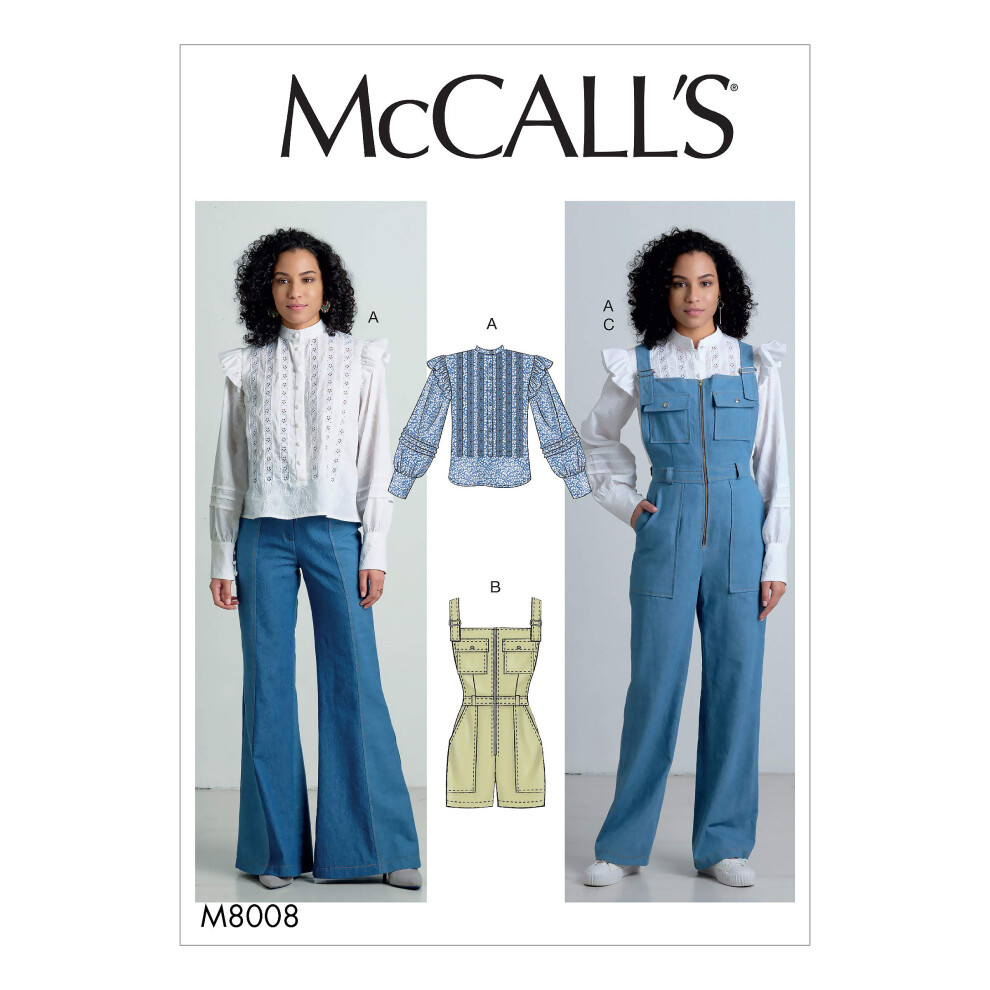 Patrons McCall's   : chemisier        paules    vas   es et salopette pour femme, tailles 14     22, patron de couture blanc