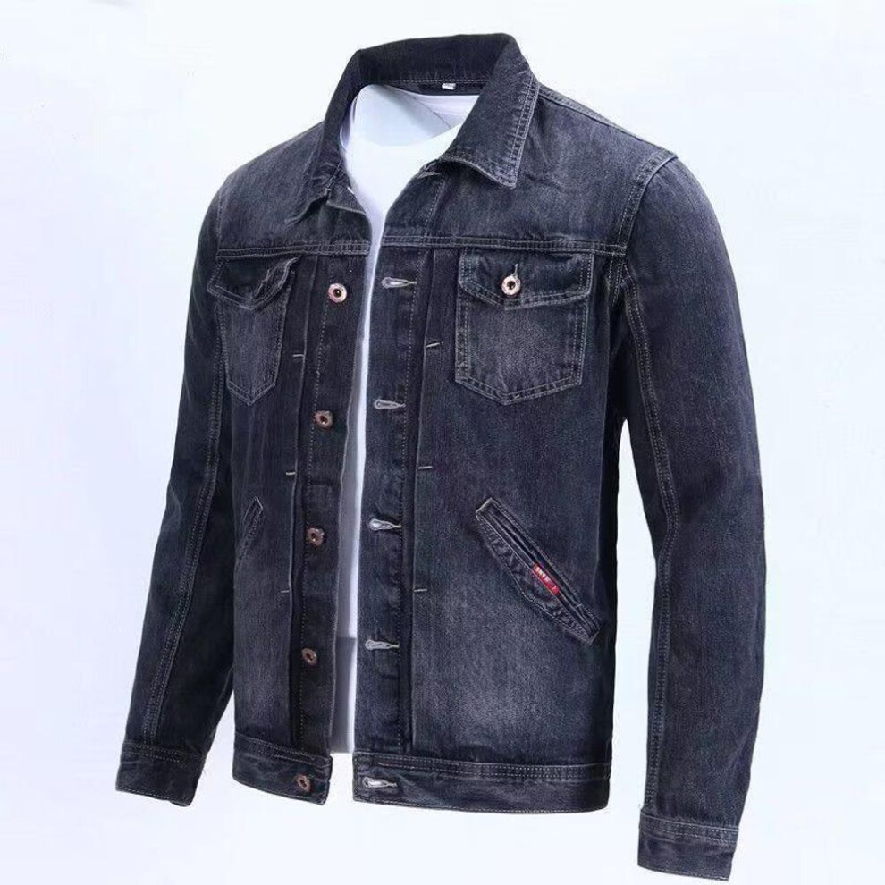 (black gray, M) Men's Slim Fit Korean Style Retro Denim Jacket - Trendy, Handsome Casual Outerwear
