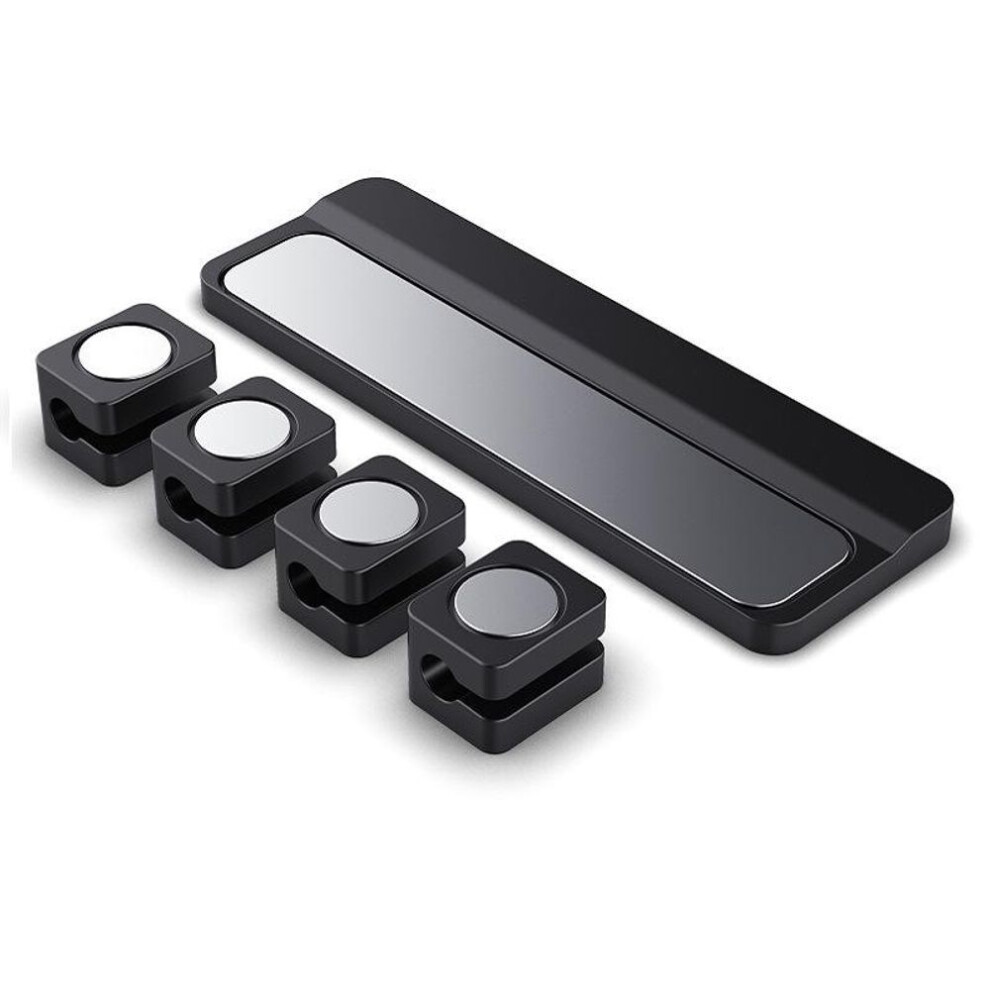 (black) Magnetic Desktop Cable Organizer: Self-adhesive Holder For Mobile Charging Cables.