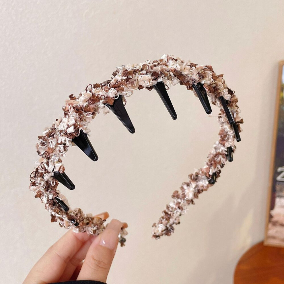 (brown) Braided Wave Non-Slip Headband for Face Washing - Elegant Hair Accessory for Women