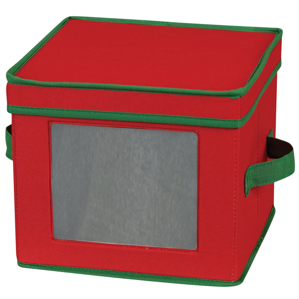 Household Essentials 534RED Bo   te de rangement pour assiettes     salade ou bols | Couvercle amovible | Toile rouge avec bordure verte
