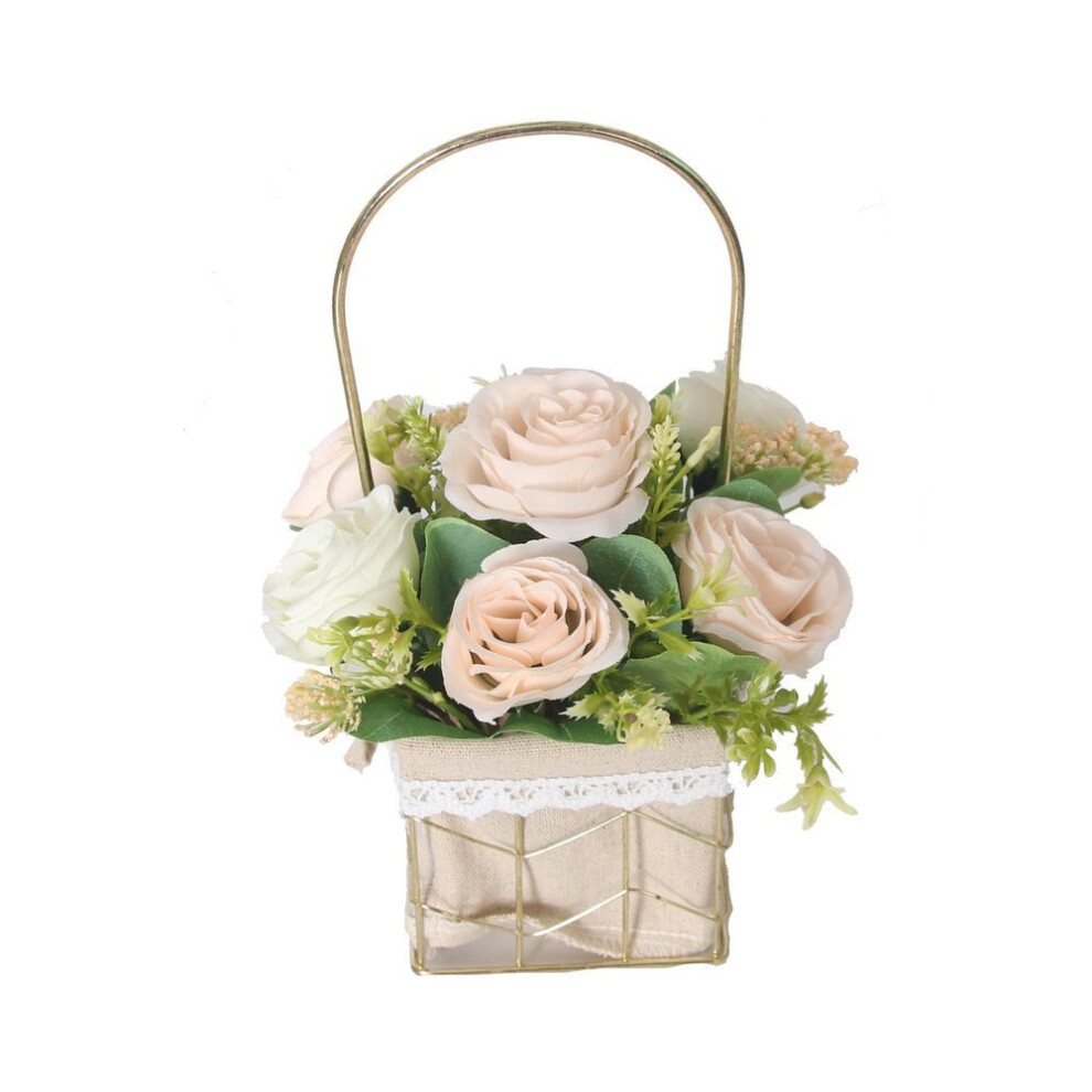 (champagne) "7-pronged Red Silk Rose Bouquet For Landscaping And Decor