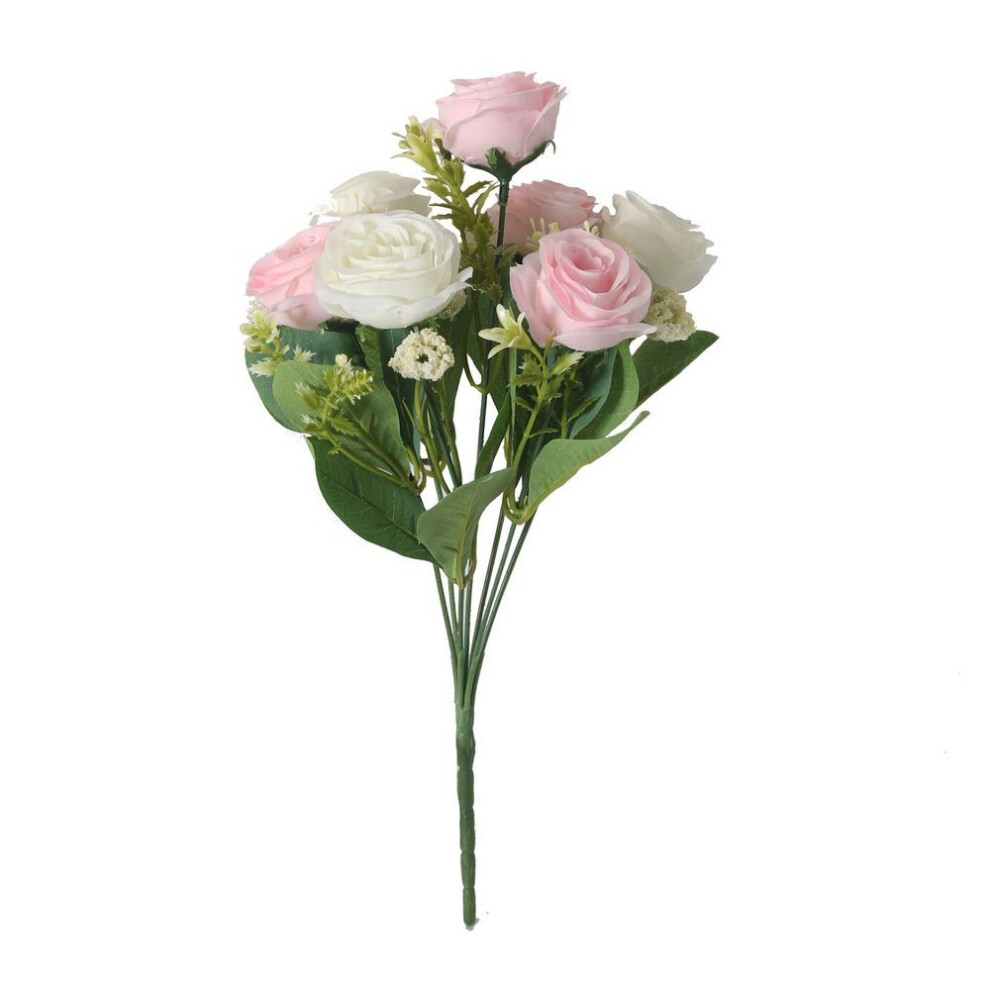 (pink,white) "7-Pronged Red Silk Rose Bouquet for Landscaping and Decor