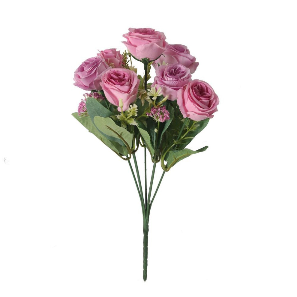 (rose red) "7-Pronged Red Silk Rose Bouquet for Landscaping and Decor