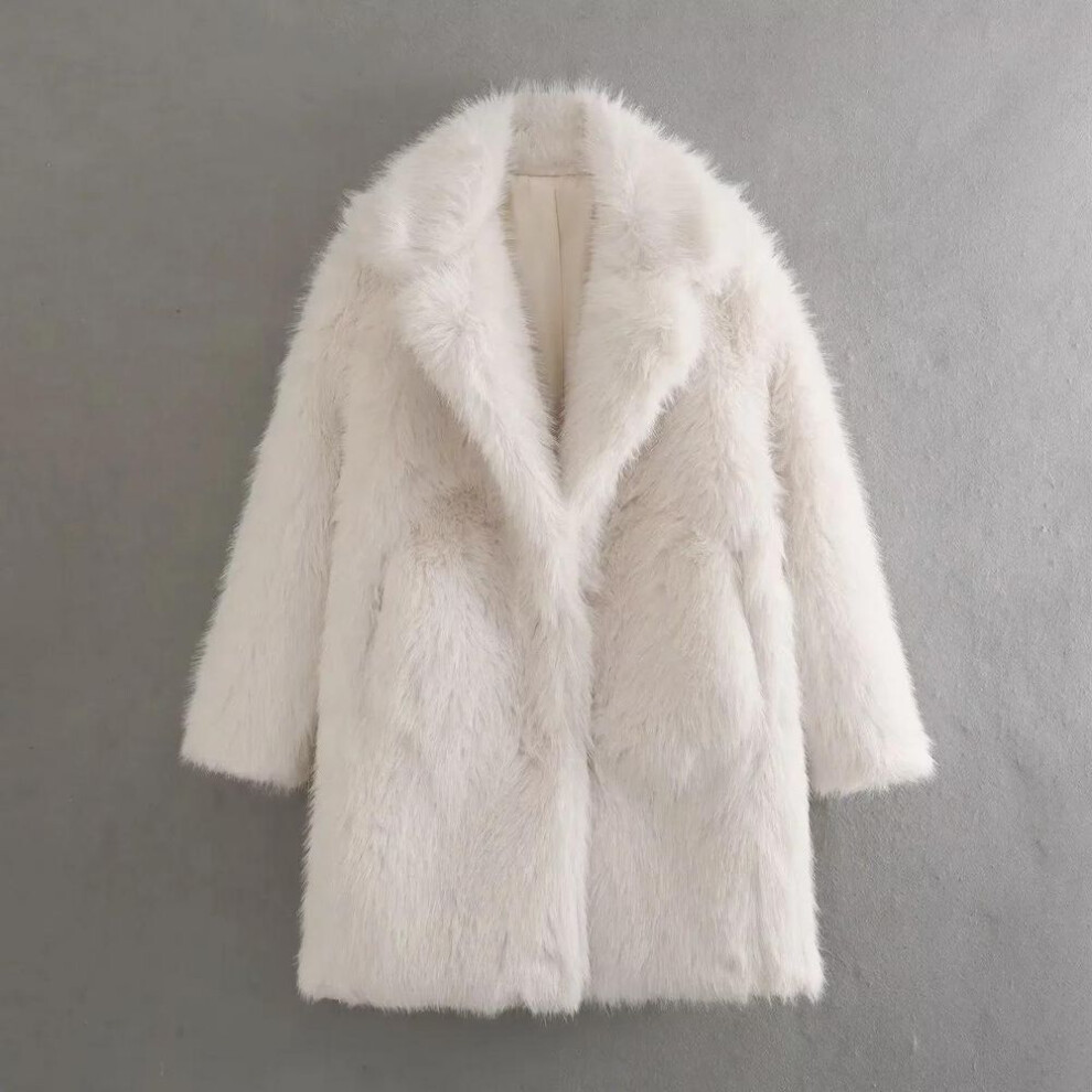 (white, Medium) Women's 2024 Faux Fur Winter Coat with Large Lapel