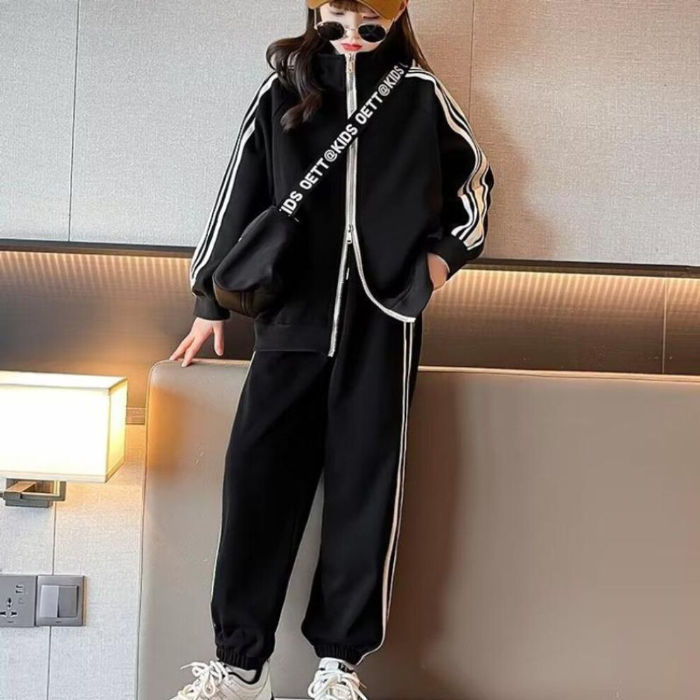(black, 120) "2024 Stylish Spring/Autumn Two-Piece Suit for Boys and Girls: Trendy Leisurewear for Kids