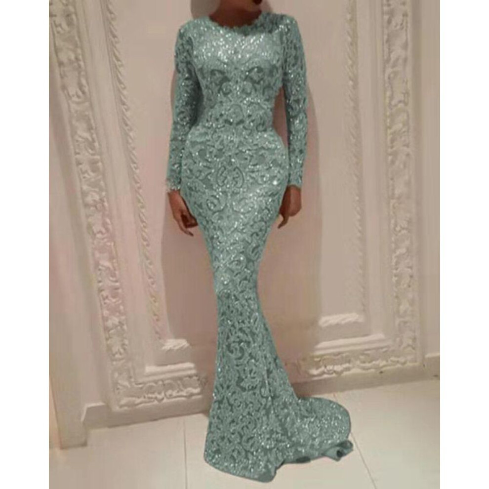 (gray, L) "2025 Spring Elegant Slim Long Sleeve Evening Dress for Women