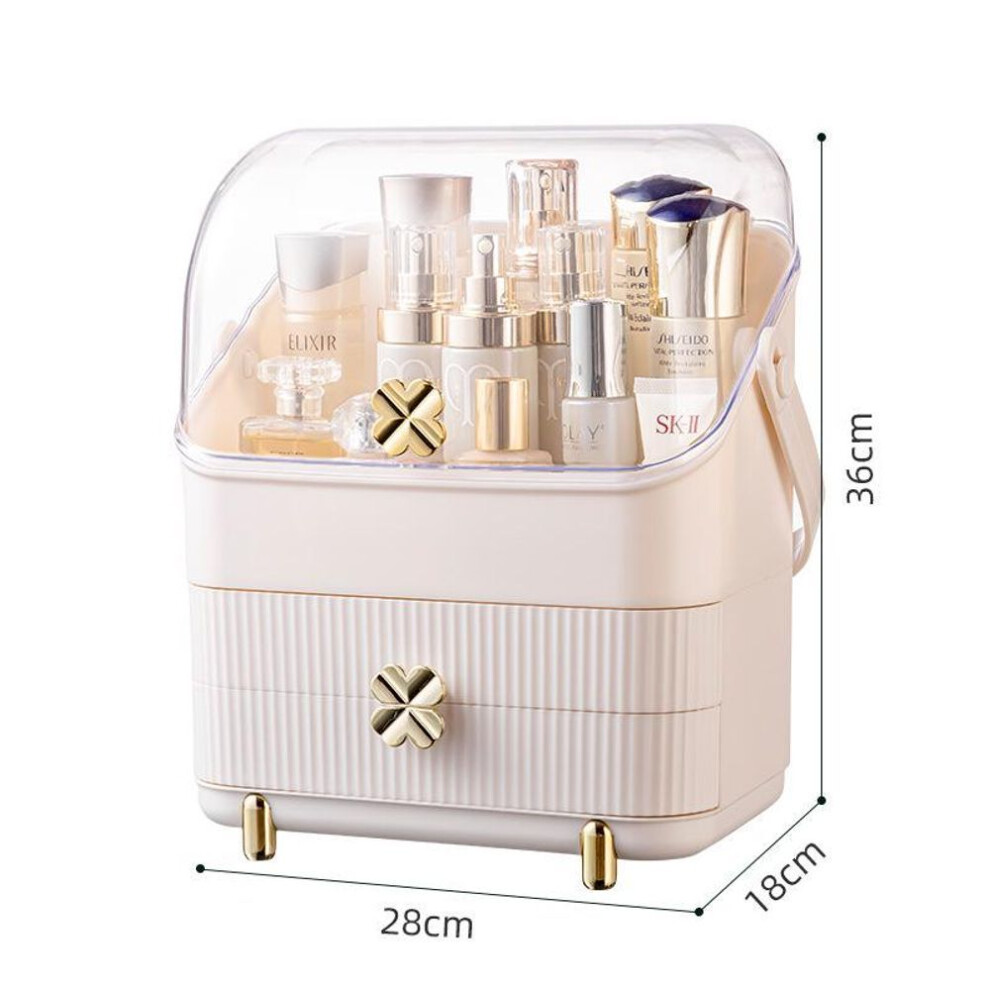 (white) "luxury Desktop Cosmetic Storage Box: Dustproof, Large Capacity, Plastic With Cover For Skincare Products