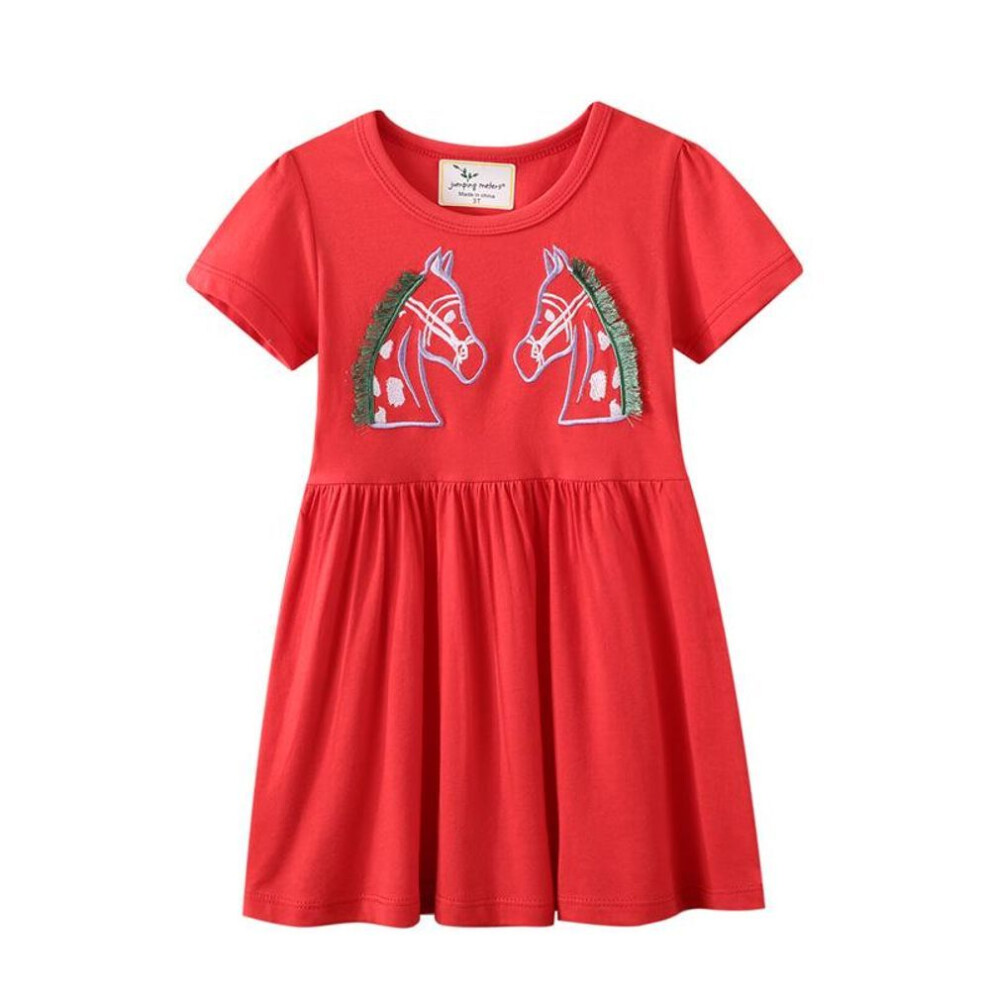 (7T for height 120-130) Spring/summer Girls' Knitted Short-sleeve Dress