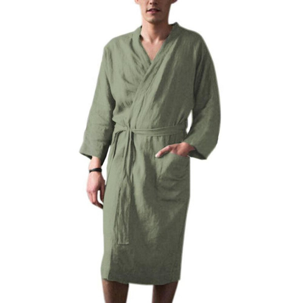 (green, XXXL) Men's Spring/Summer Three-Quarter Sleeve Muslim Robe