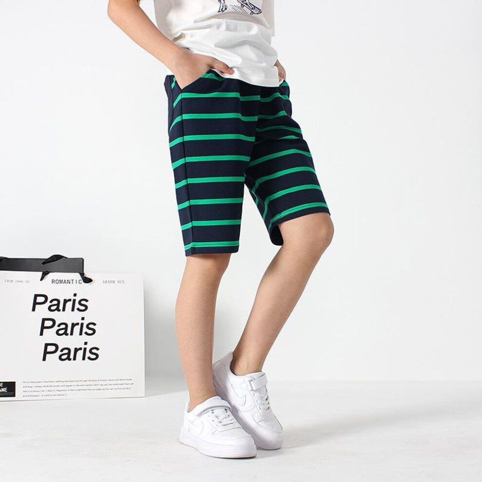(green, 130 cm) Children's 2024 Summer Korean-style Striped Cotton Shorts For Boys