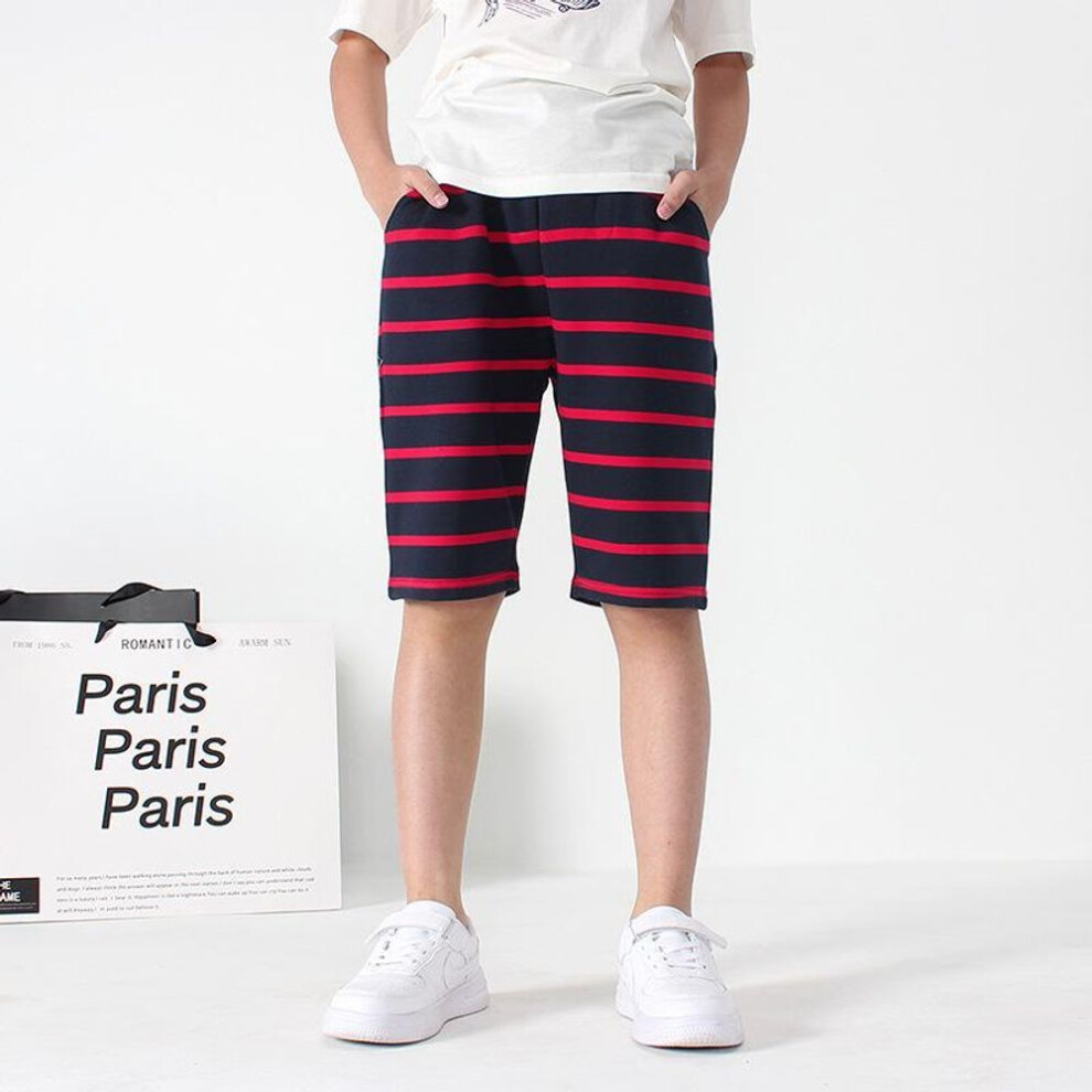 (red, 140 cm) Children's 2024 Summer Korean-style Striped Cotton Shorts For Boys