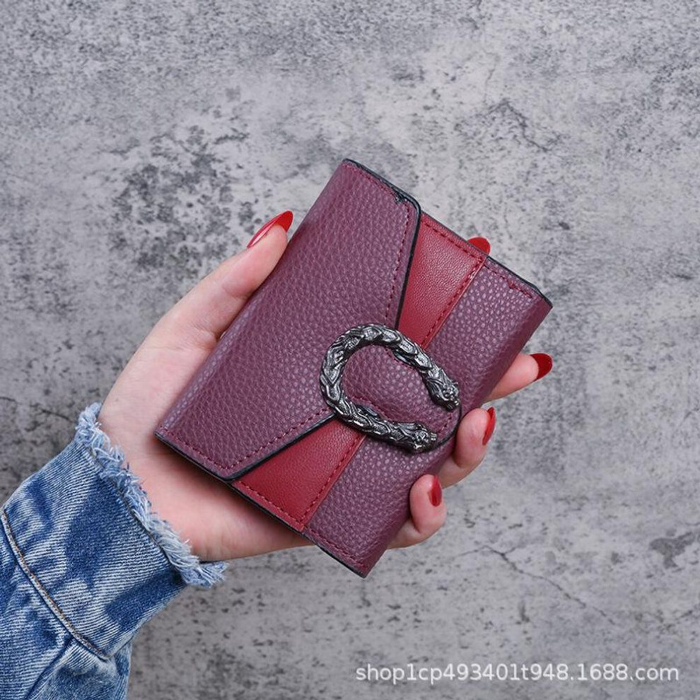 (purple) Women's Compact Three-Fold Wallet & Coin Purse with Multi-Function Card Holder