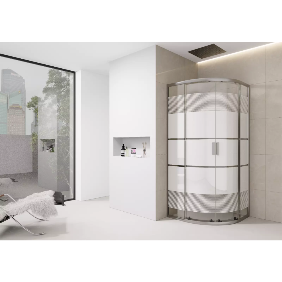 (900mm Quadrant) Quadrant Shower Enclosure White Print Slimline Stone Tray 700 800 900 - Chrome Frame-image-OPC-PGC9X5G-NEW