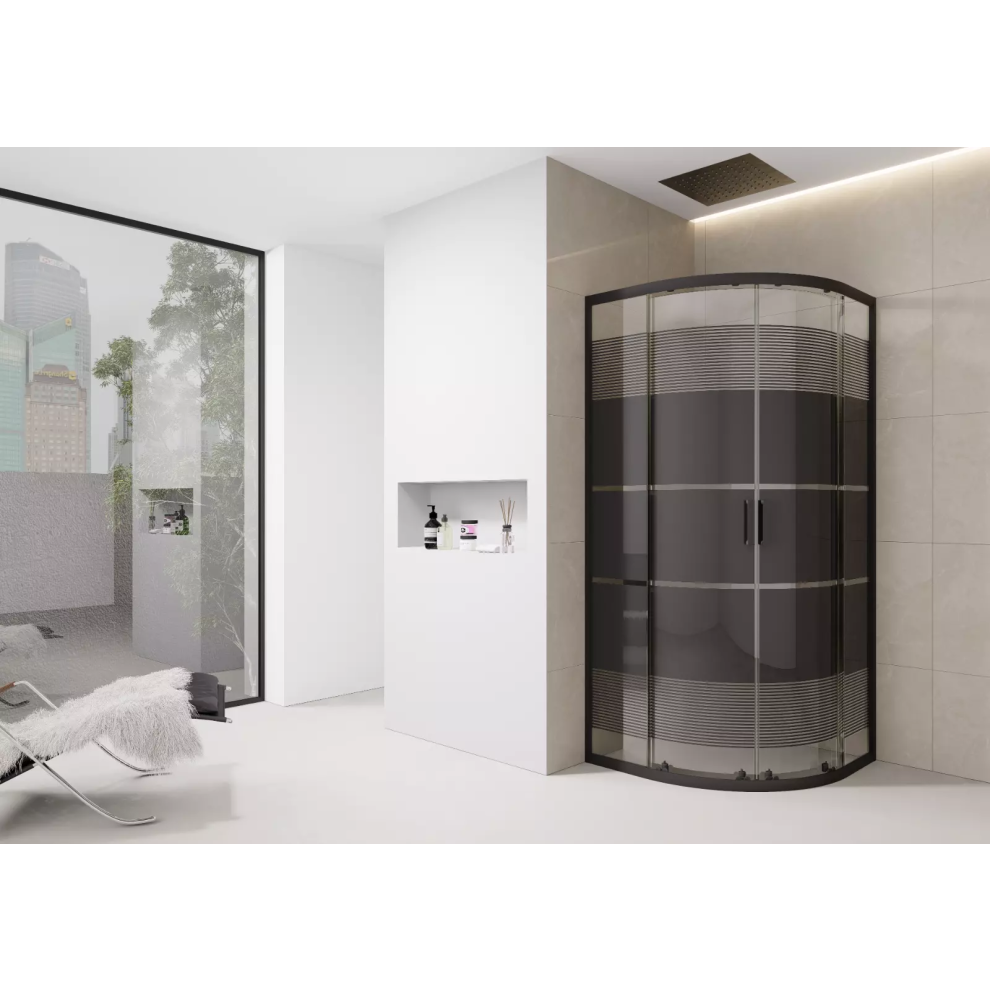(800mm Quadrant) Quadrant Shower Enclosure Black Print Slimline Stone Tray 700 800 900 - Black Frame