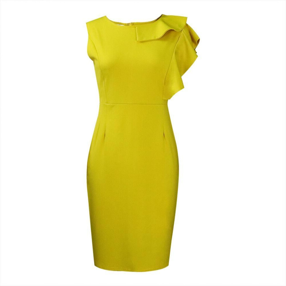 (yellow, XXL) "2024 Summer Ruffled Solid Color Professional Dress for Women