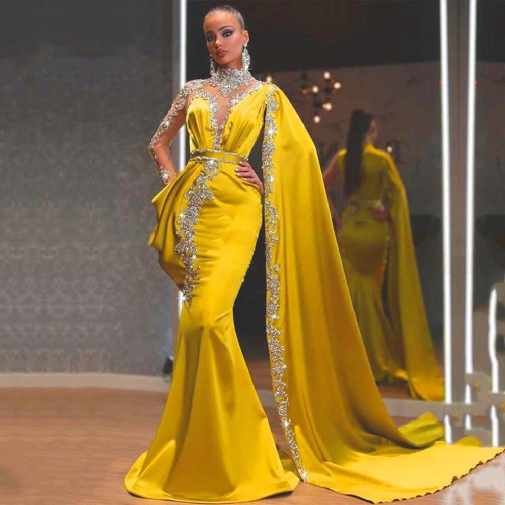 (yellow, XXL) European & American Women's Gold Sequin Evening Dress - Yellow, Long Skirt, 2025 Design
