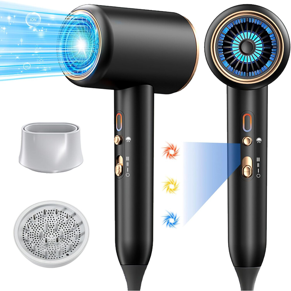 (Black-new) Professional Ionic Hair Dryer,Blow Dryer with Diffuser