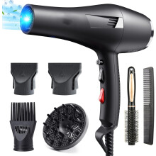 (Black) Hair Dryer Professional Ionic Hairdryer Fast Drying Salon with 2 Speed 3 Heat Setting