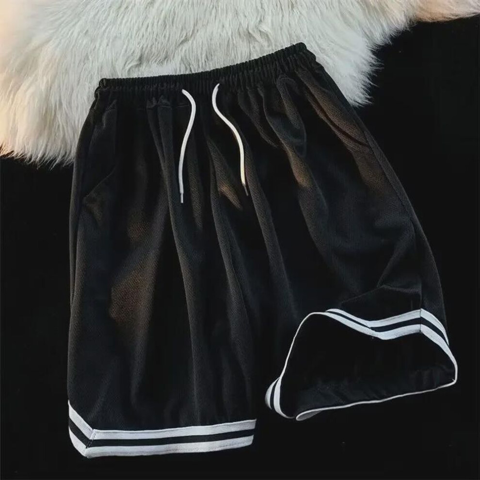 (black, 2XL) Men's Trendy Loose Ice Silk Quick-dry Basketball Running Fitness Shorts
