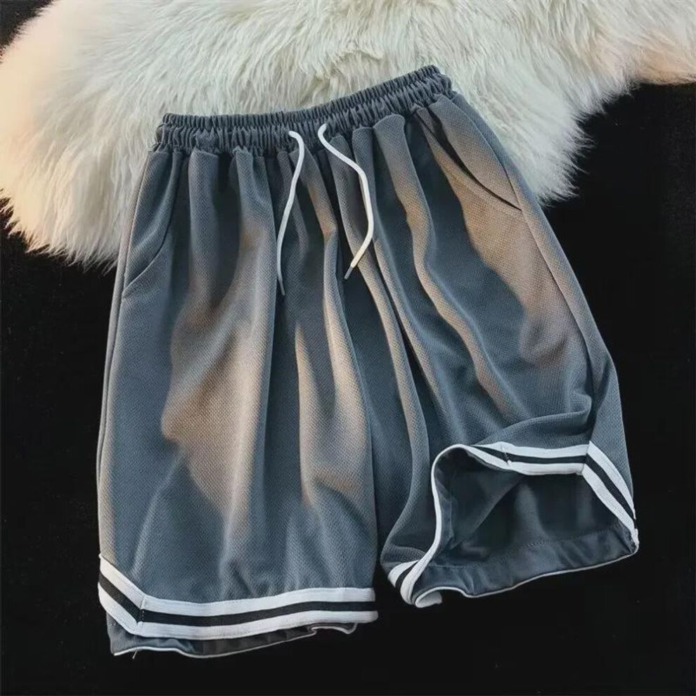 (gray, 2XL) Men's Trendy Loose Ice Silk Quick-Dry Basketball Running Fitness Shorts
