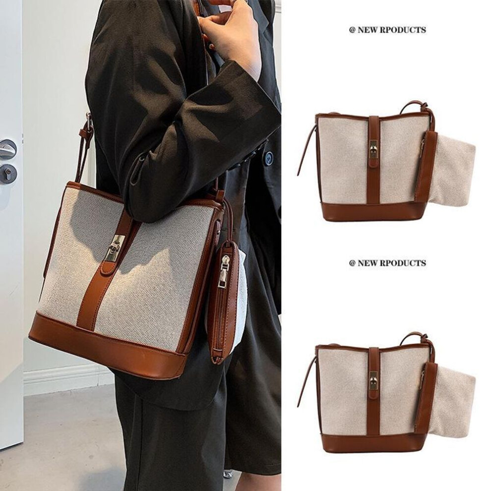 (brown) "2025 Trendy Women's Canvas Shoulder Bag: Versatile, Large-Capacity Summer Bucket for Mother & Child