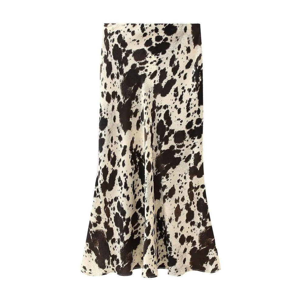 (Large) "2024 Spring Women's Animal Print Satin Midi Skirt