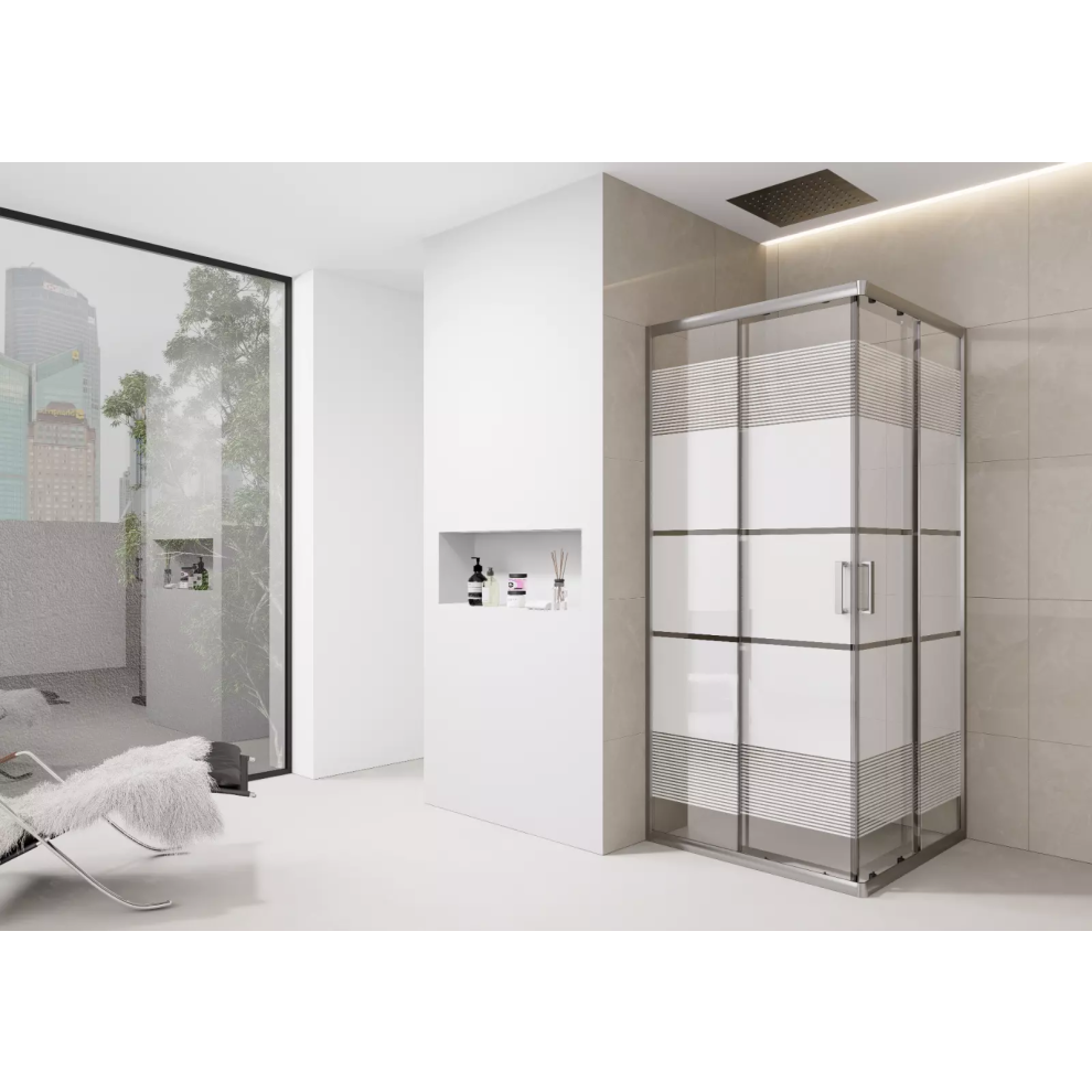 (900mm Corner Enclosure with Tray) Corner Shower Enclosure White Print Sliding Doors Walk-In Cubicle 700mm 800mm 900mm-image-OPC-PGCB62F-NEW