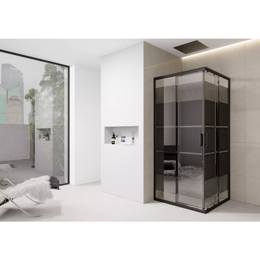 (900Mm Corner Enclosure) Corner Shower Enclosure Black Print Sliding Doors Walk-In Cubicle 700Mm 800Mm 900Mm 5061088203474