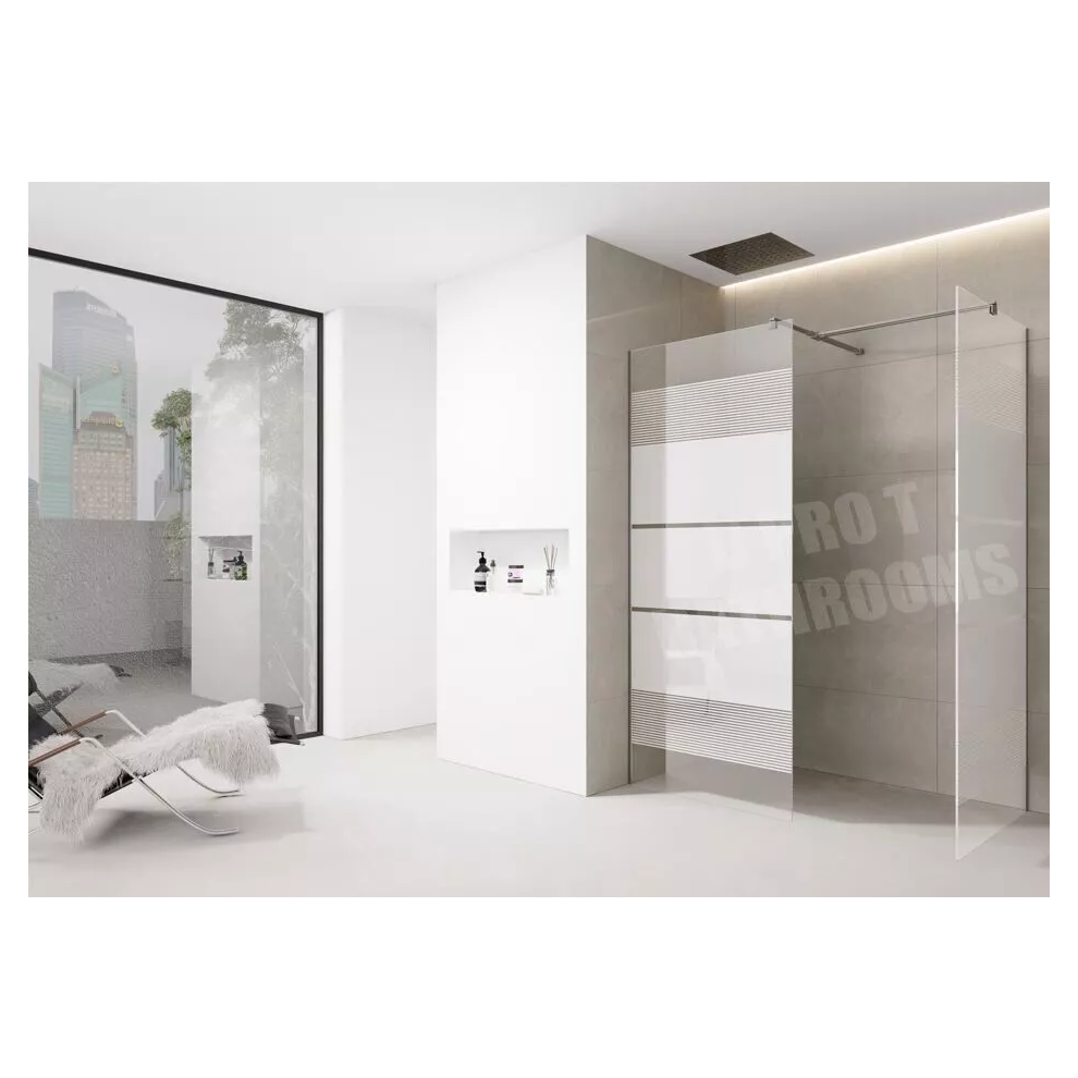 (1100Mm Screen Chrome With 700Mm End Panel) White Printed Shower Screen Walk In Wet Room Enclosure 8Mm Easy Clean Tempered Glass 5061088202941