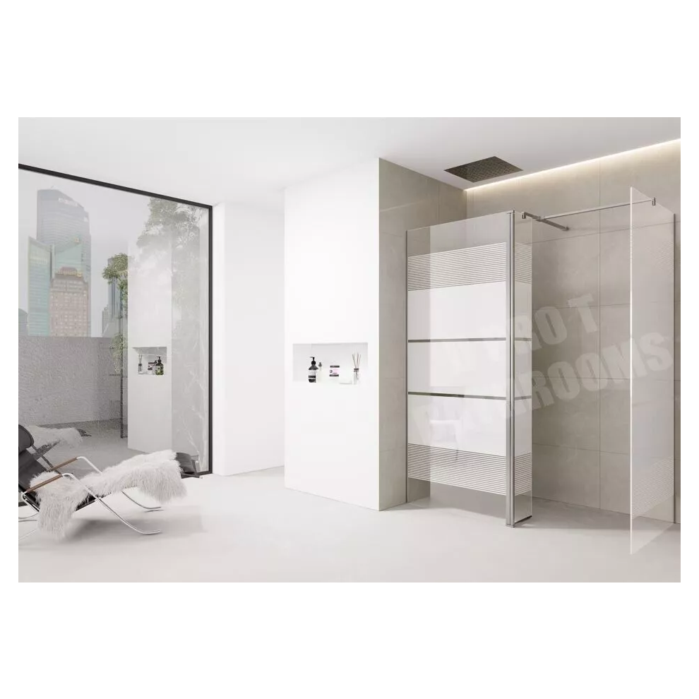 (1100Mm Screen Chrome With 900Mm End + Flipper) White Printed Shower Screen Walk In Wet Room Enclosure 8Mm Easy Clean Tempered Glass 5061088202996