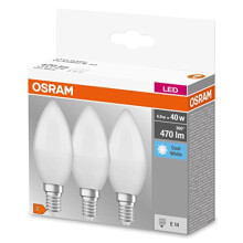 OSRAM LED BASE Classic B40, frosted filament LED lamp in glass for E14 base, candle shape, cool white (4000K), 806 lumen, replaces conventional 40W