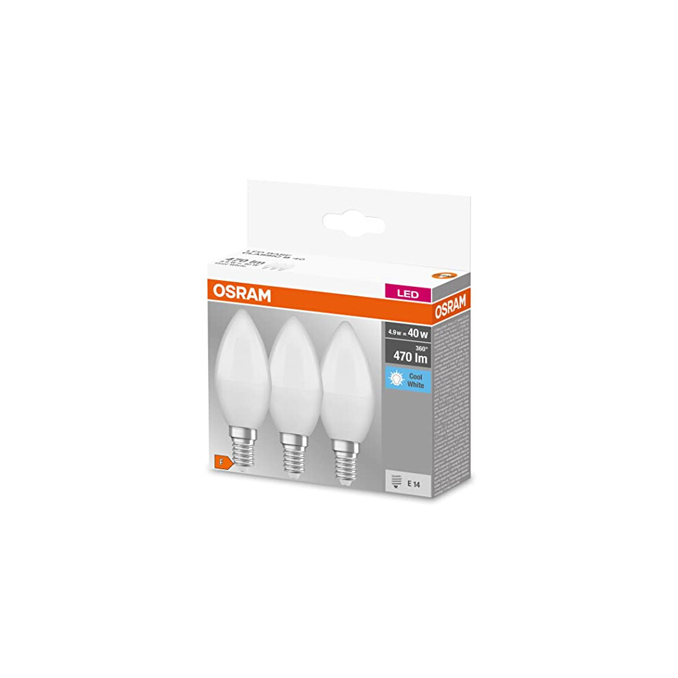 Osram Led Base Classic B40, Frosted Filament Led Lamp In Glass For E14 Base, Candle Shape, Cool (4000K), 806 Lumen, Replaces Conventional 40W White