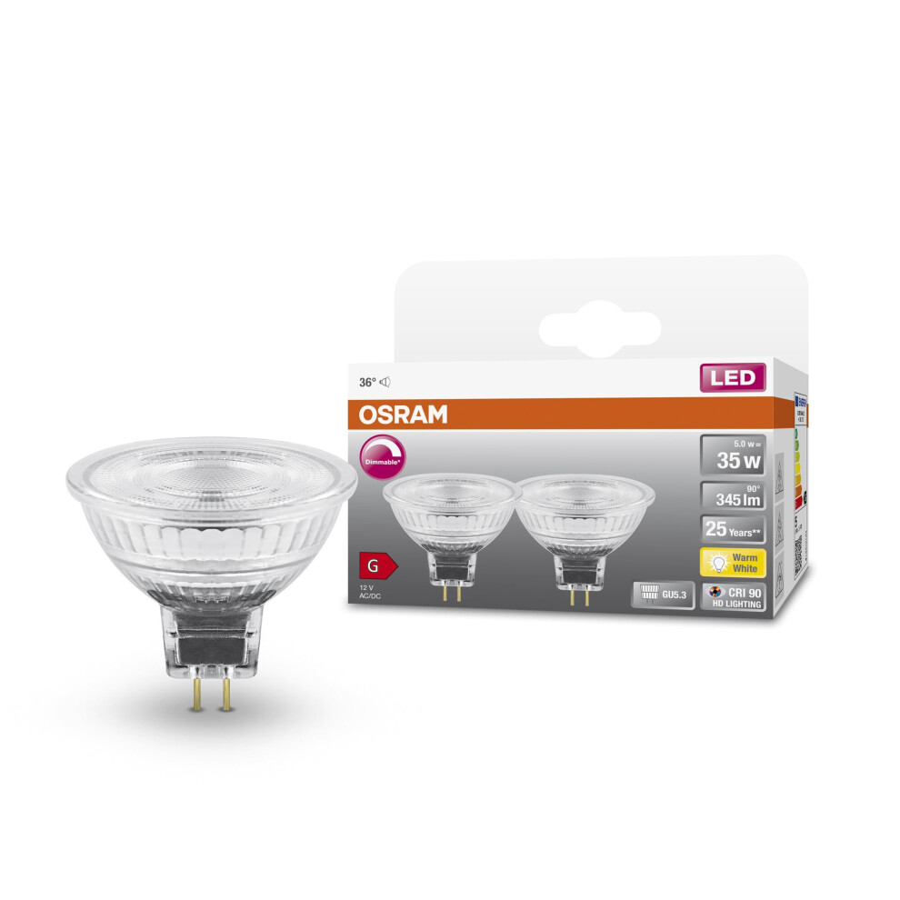 OSRAM Led Superstar Mr16 Dimmable Led Lamp for Gu5.3 Base, Reflector Lamp, Gl, 345 Lumens, Warm White (2700K), Replacement for Conventional 35W Light