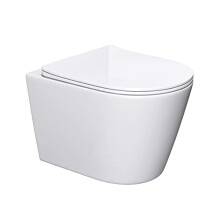 Mai & Mai Rimless Wall-Mounted Toilet Pan with Soft Close Toilet Seat | White | 37x49x37cm | Wall-Mounted WC Easy Clean | Aachen108-Kurz