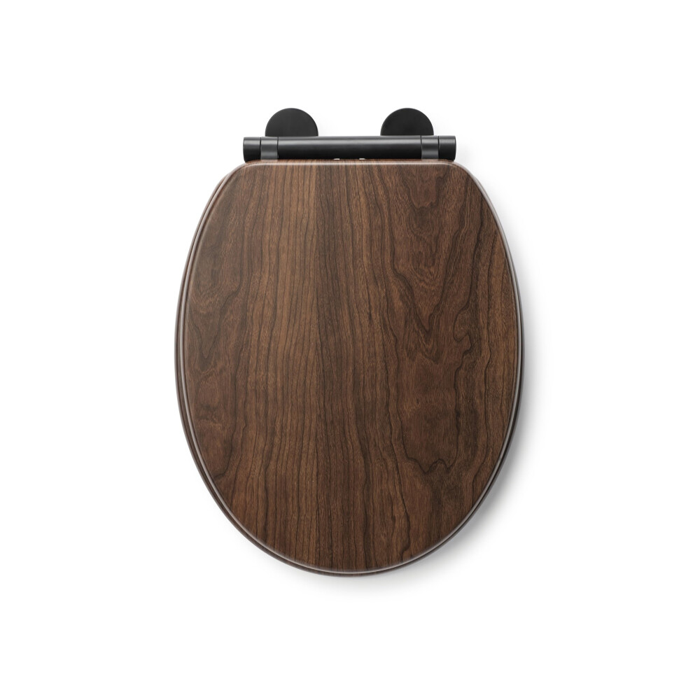 Croydex Soft Close Wooden Toilet Seat - Quick Release Button for Easy Cleaning and Adjustable Hinges with Top and Bottom Fixings Includes,
