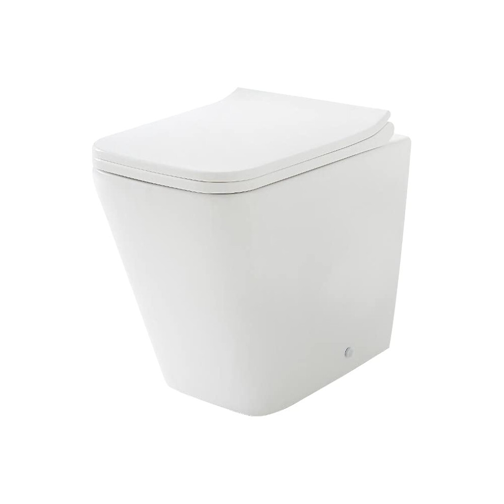 Milano Elswick - Modern White Ceramic Back to Wall Toilet WC Pan Soft Close Seat