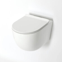 Milano Overton - Modern White Ceramic Wall Hung Round Rimless Toilet WC Soft Close Seat
