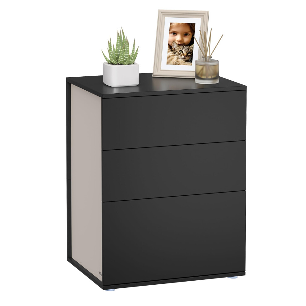 Vasagle Superfast Toolless Assembly, Bedside Table, Nightstand With 3 Storage Drawers, Side Table, Modern Minimalist, Bedroom Living Room, Ink Black
