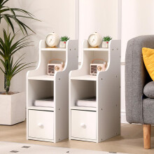 Rainbow Tree Slim Tall Bedside Table Set of 2 with Drawer & Storage Space for Bedroom, Narrow Sofa Side Table End Table for Living Room, Nightstand