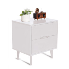 Mid Century Modern Grooved Handle Wood Nightstand Side Table Bedroom Storage Drawer and Shelf Bedside End Table, 2 Drawer(White)