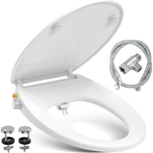 Toilet Seat Soft Close with Bidet - YEAUPE PRO Universal Oval Toilet Lid White, Non-Electric Toilet Seats with Self-Cleaning Double Nozzles, Separate