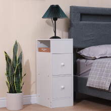 Rainbow Tree Narrow Bedside Table White with Drawer&Open Shelf, Slim Table Cabinet 20cm for Small Space, Nightstand End Side Table for Bedroom (White,