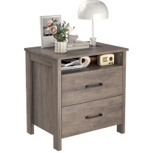 Otterease Farmhouse Nightstand, Rustic Nightstand with 2 Large Drawers, Wood End Table with Storage Cabinet, Bedside Table for Bedroom, Brown