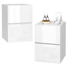 EUGAD Set of 2 Bedside Table with 2 storage Drawers, High Gloss Surface, 40x40x58 cm, White Nightstand Cabinet, Modern Side Table End Table Chest of