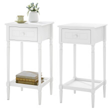 WOLTU Bedside Table 2-Pack, Nightstand with Drawer and Open Shelf, Wooden Bedside Cabinet, Tall Side Table for Bedroom/Living Room, 35.5x35.5x71.5cm,