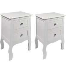 FEFE? 2 x Chic White Wooden Free Standing Bedroom Bedside Table Unit Cabinet Nightstand 2 Drawers, White Bedside Table with Storage Cabinet for