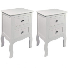 HYGRAD 2 x Chic White Wooden Free Standing Bedroom Bedside Table Unit Cabinet Nightstand 2 Drawers, White Bedside Table with Storage Cabinet for